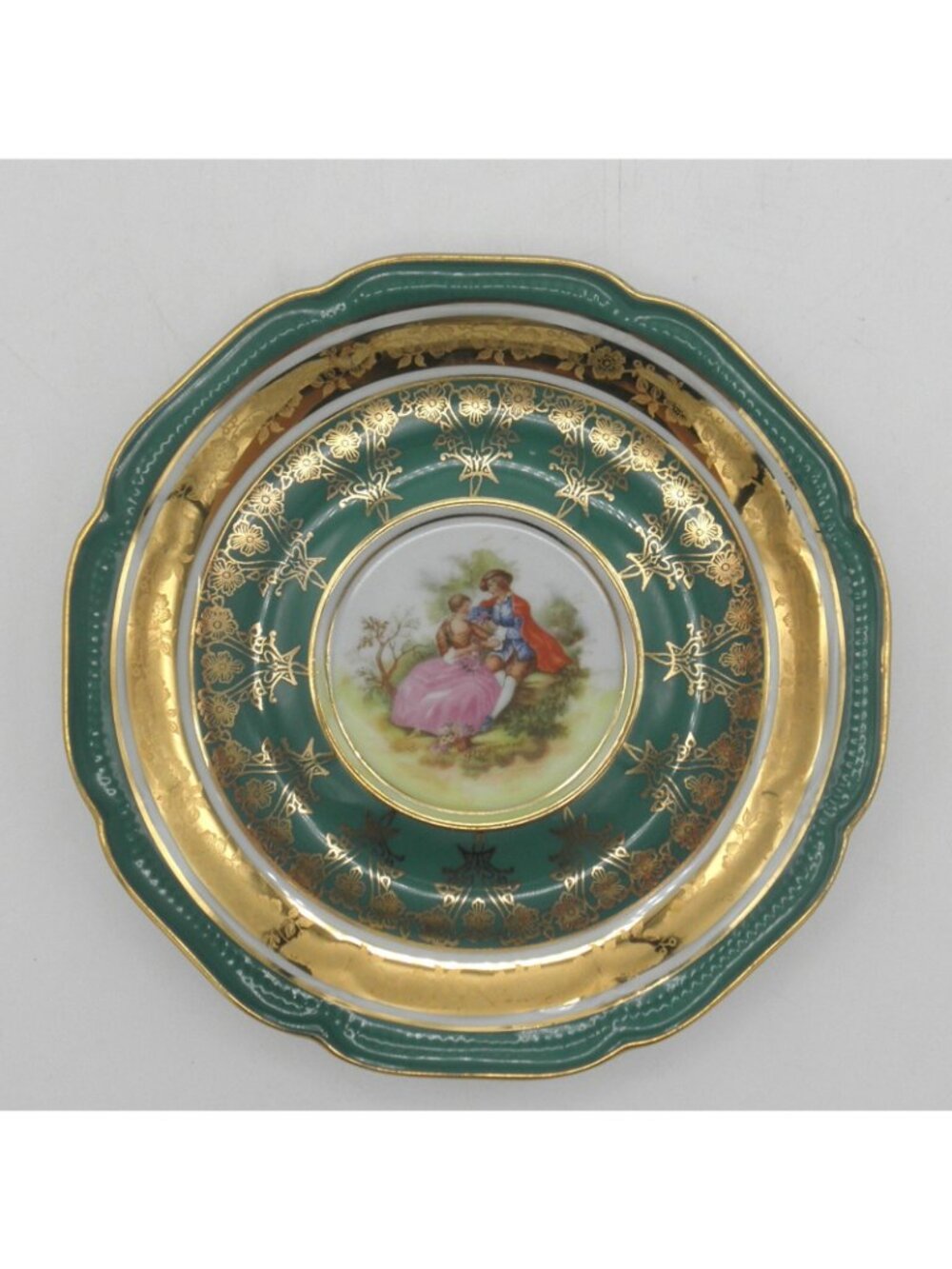 ATQ Hutschenreuther Selb Green Gold Courting Couple Saucer Replacements Set of 5 - Picture 4 of 8
